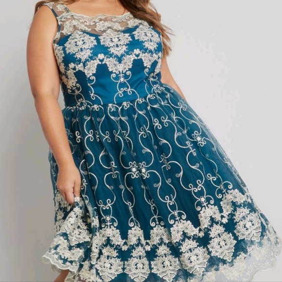 NWT Chi Chi London Gorgeous Teal Retro Party Prom Dress 16 - Picture 12 of 12